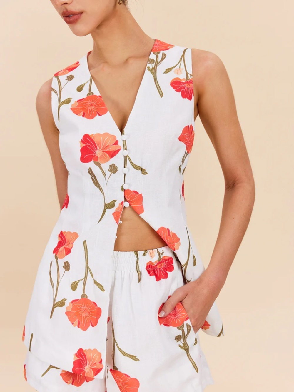 NWT Commense Floral Button-Front Shorts Set Size Small - Picture 6 of 6